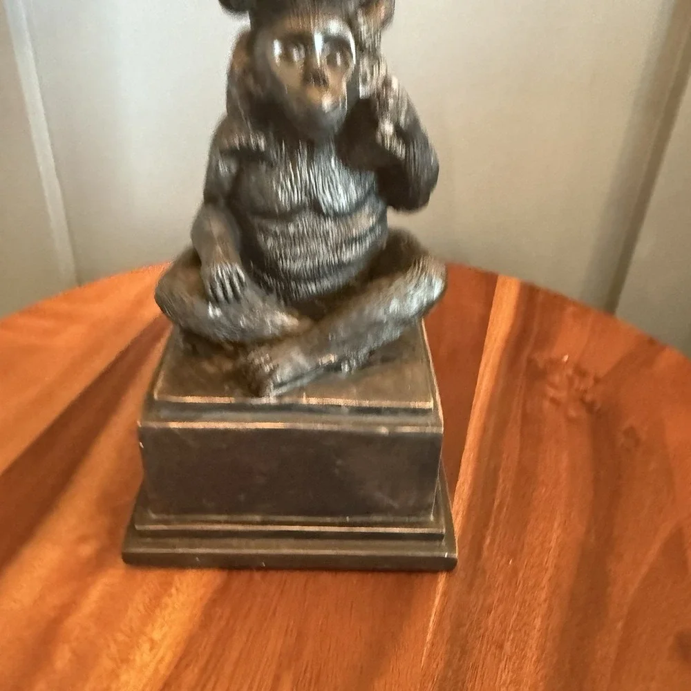 Vintage Monkey Stack Table Lamp Resin Safari Jungle Faux Leather Shade 21